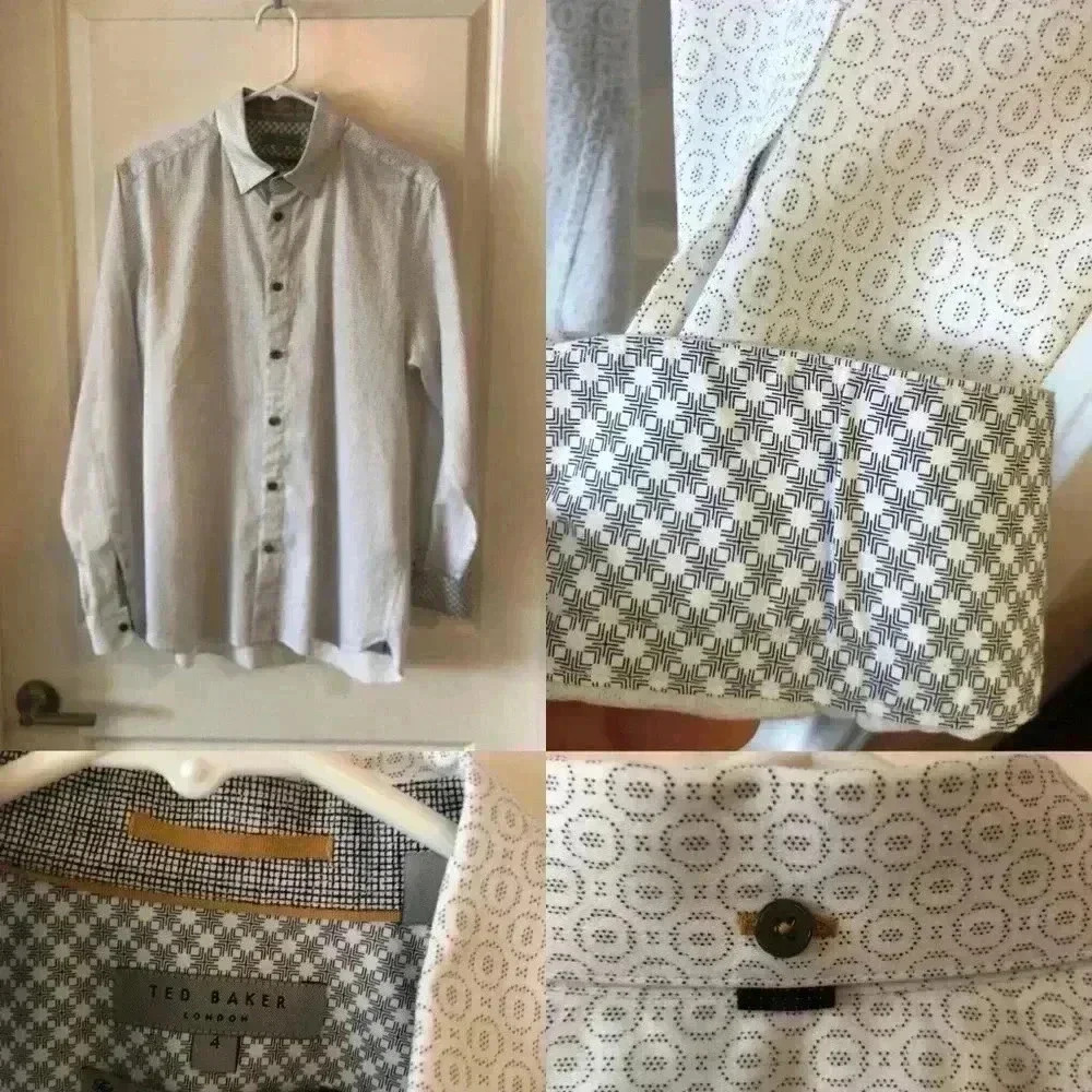 Men's White L Ted Baker Print Shirt -Size- 5 Great conditionition